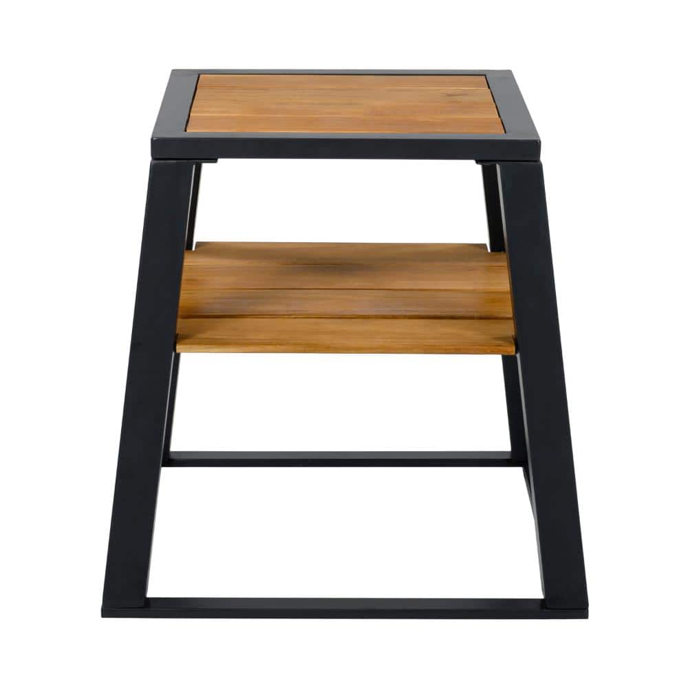 Teak Finish 2-Tier Acacia Wood Outdoor Side Table with Black Storage Shelf Weather Resistant Patio End Table price history on PriceWatchPro