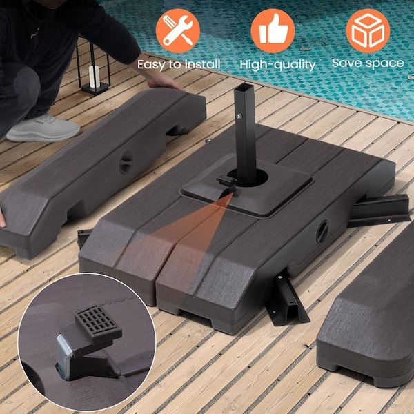 brown patio umbrella base with hidden wheels Best Choice Products Fillable Mobile Base, Heavy Duty Base, Square Tiered Market Stand for Patio, Deck, Outdoor w/ 4 Wheels, 2 Locks, 2 Knobs, 120lb Capacity The large 5 Shademobile Heavy Duty Table Umbrella