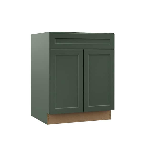 Hampton Bay Designer Series Melvern 27 in. W x 24 in. D x 34.5 in. H Assembled Shaker Base Kitchen Cabinet in Forest