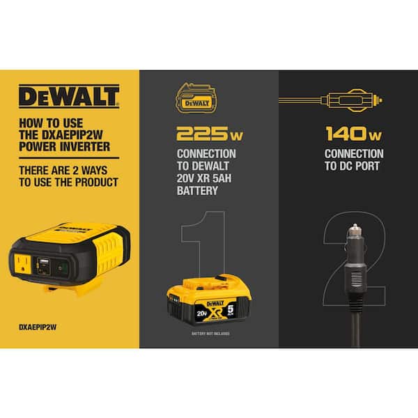 DEWALT 2-Way 225-Watt Power Inverter Compatible with 20-Volt XR 5 AH  Lithium-Ion Battery (Not Included) DXAEPIP2W