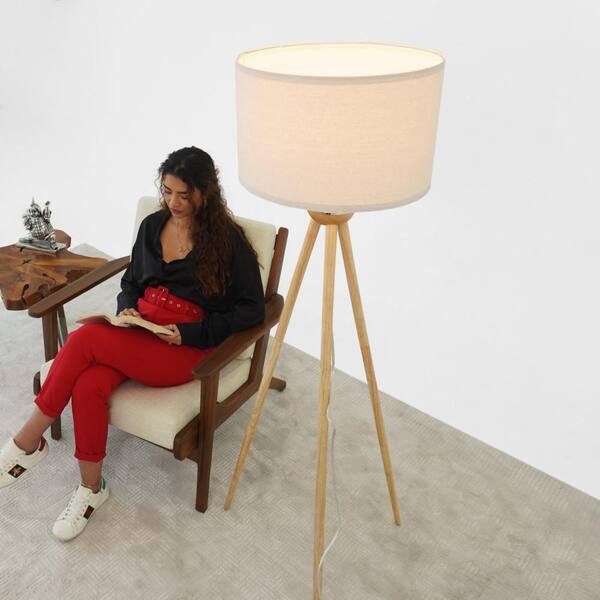 OPICUTE 58 in. Brown 1-Light Smart Dimmable Tripod Floor Lamp for