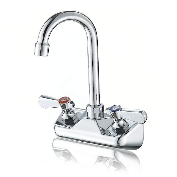 Double Handle Wall Mount Gooseneck Lever Handle Standard Kitchen Faucet in Polished Chrome