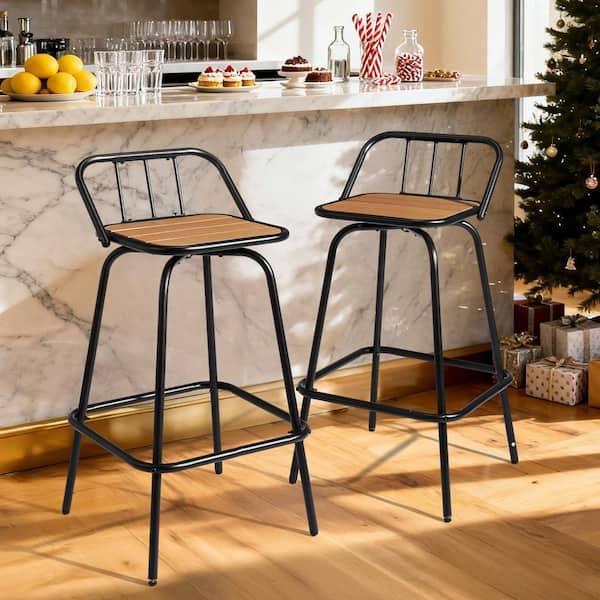 Teak Swivel Metal Outdoor Bar Stool (2-Pack)