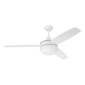 Phaze II 52 in. Indoor Dual Mount White Finish Ceiling Fan, Integrated Single Light Kit & 4-Speed Wall Control Included