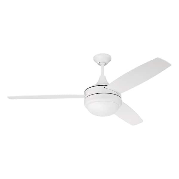 CRAFTMADE Phaze II 52 in. Indoor Dual Mount White Finish Ceiling Fan, Integrated Single Light Kit & 4-Speed Wall Control Included