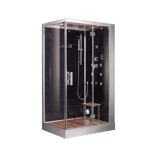 Unbranded Platinum 47 in. x 36 in. x 90 in. Steam Shower in Black with Hinged Door, Right Side Controls and 6 kW Steam Generator