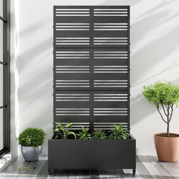 Lirago 72 in. x 35 in. Black Outdoor Metal Privacy Screen Raised