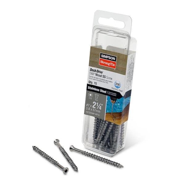 Simpson Strong-Tie #7 x 2-1/4 in. T-15, Trim Head, Type 316 Stainless Steel Deck-Drive DWP Wood Screw (15-Pack)