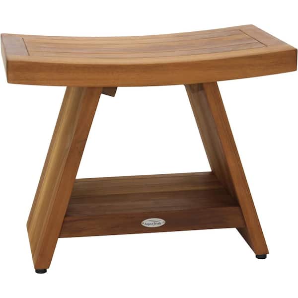Patented 24 in x 14 in Asia Freestanding Teak Shower Bench with Shelf