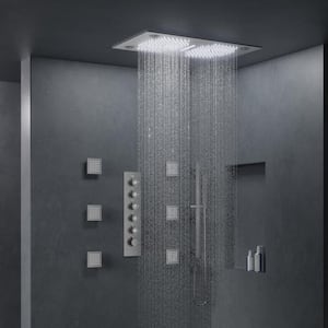 AuroraSymphony LED 5-Spray Ceiling Mount 28 in. and 16 in. Fixed and Handheld Shower Head 2.5 GPM in Brushed Nickel