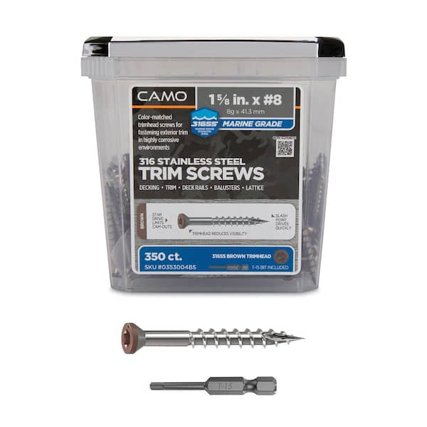 CAMO 1-5/8 in. #8 316 Stainless Steel Brown Premium Star Drive Trim Screws (350-Count)