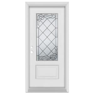 36 in. x 80 in. Art Deco RightHand 3/4 Lite Decorative Patina Finished Fiberglass Mahogany Woodgrain Prehung FrontDoor