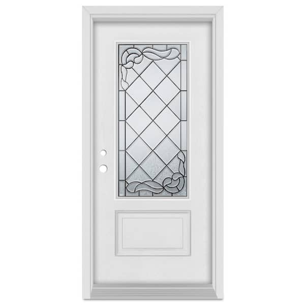 Stanley Doors 36 in. x 80 in. Art Deco RightHand 3/4 Lite Decorative Patina Finished Fiberglass Mahogany Woodgrain Prehung FrontDoor