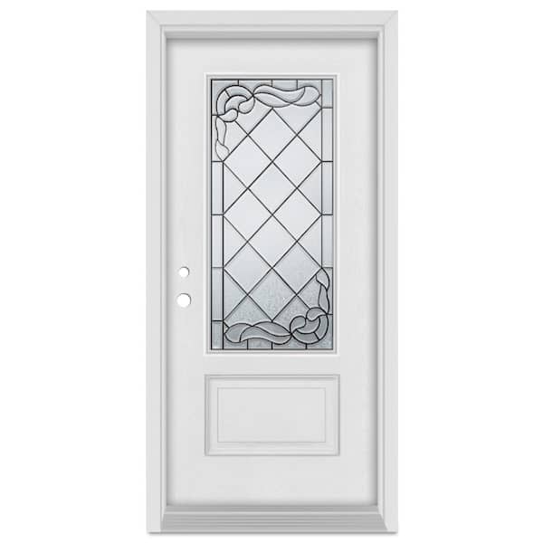 36 in. x 80 in. Art Deco RightHand 3/4 Lite Decorative Patina Finished Fiberglass Mahogany Woodgrain Prehung FrontDoor