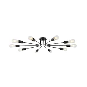 44.48 in. 10-Light Black Sputnik Chandelier Black Ceiling Light Semi- Flush Mount Light Ceiling Lamp