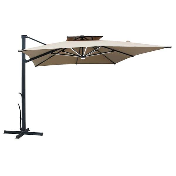 Mondawe 13 ft. x 10 ft. Rectangular Aluminum 360° Rotation Outdoor Patio Cantilever Umbrella with LED Strip, in Tan