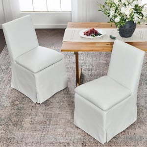 Ivory Performance Fabric Slipcover Upholstered Dining Side Chair with Casters (Set of 2)