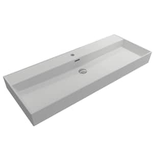 Milano Matte White 47.75 in. 1-Hole Wall-Mounted Fireclay Rectangular Vessel Sink with Overflow