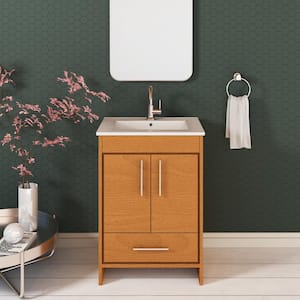 Pacific 24 in. x 18 in. D Bath Vanity in Honey Maple with Ceramic Vanity Top in White with White Basin