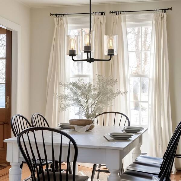 YANSUN 3-Light Black Finish with Glass Empire Chandelier