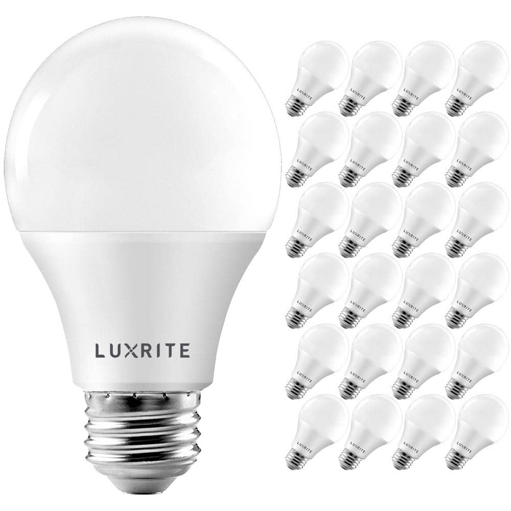 Luxrite A19 Dimmable LED Light Bulb 9W 60W Equivalent 3000K Warm White, 800 Lumens, E26, 24 Pack