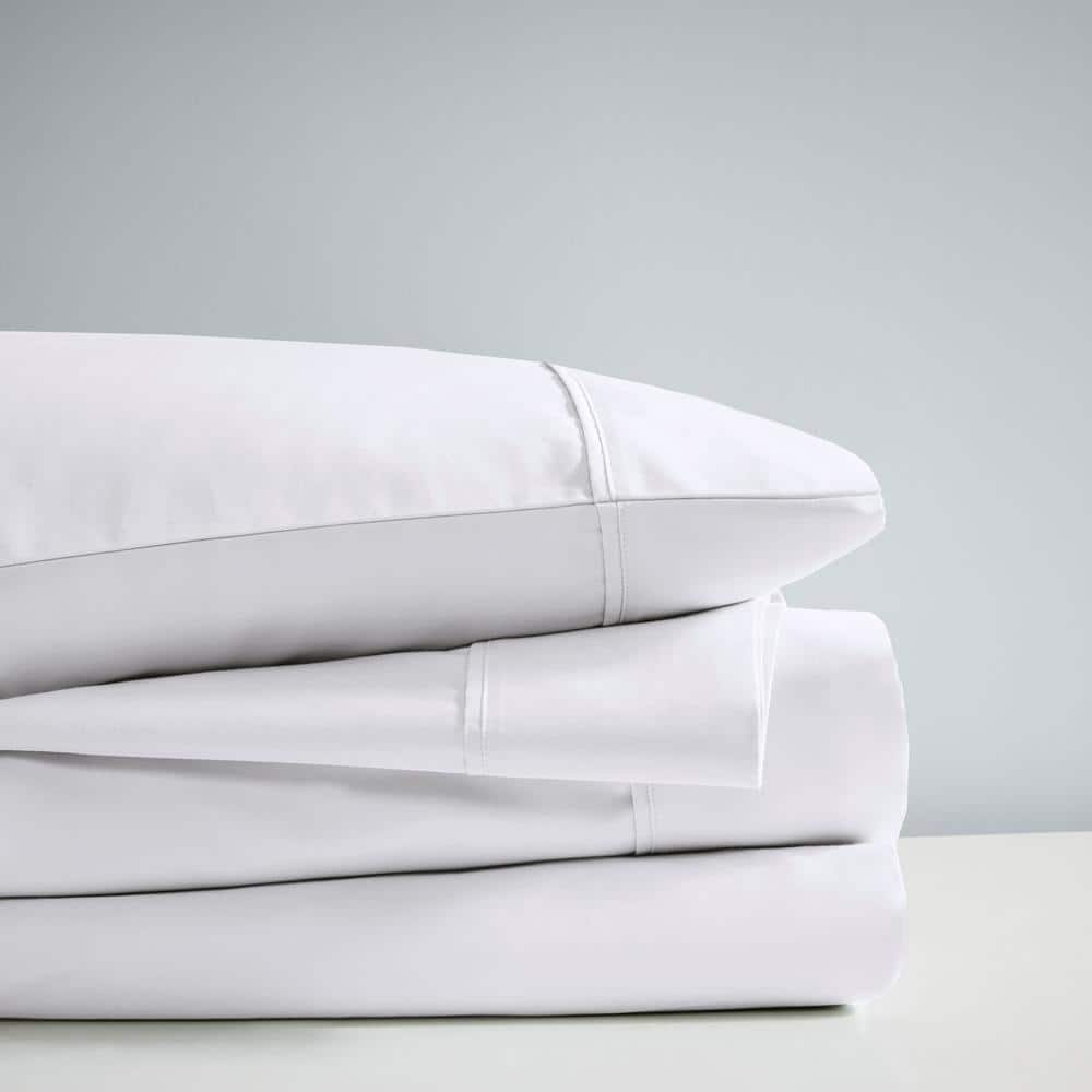 Queen White Cotton Blend Sateen 4-Piece Sheet Set