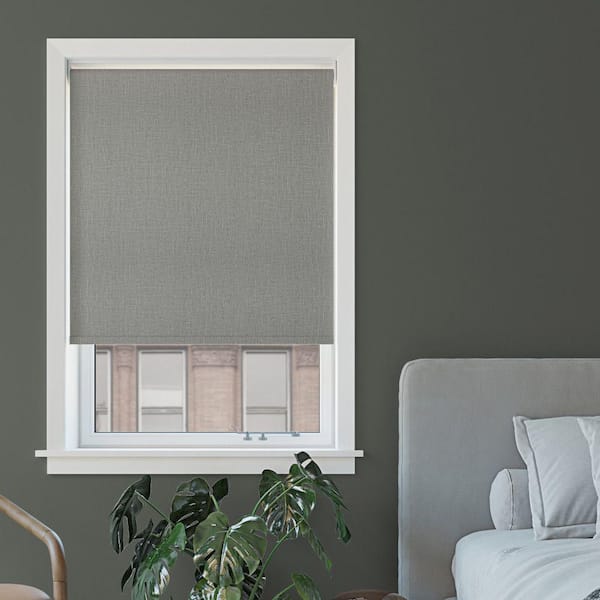 Sun Zero Everly Cordless Gray 100% Blackout Slub Texture Fabric Roller Shade 27 in. W x 72 in. L