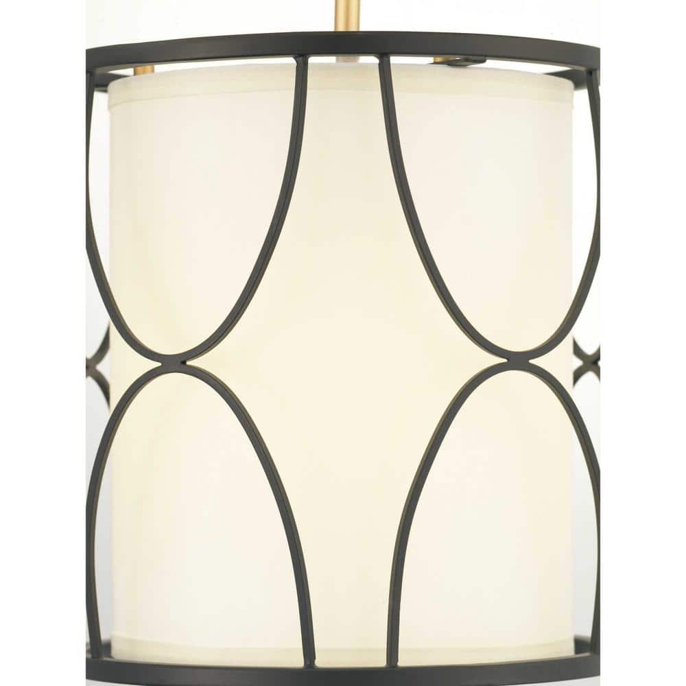 Elegant Matte Black Mini-Pendant with White Silk Shade