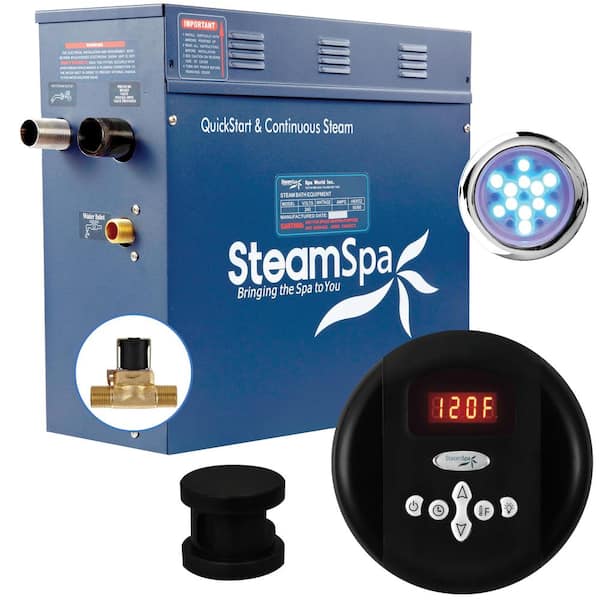 SteamSpa Indulgence 6kW QuickStart Acu-Steam Bath Generator Package with Built-In Auto Drain in Matte Black
