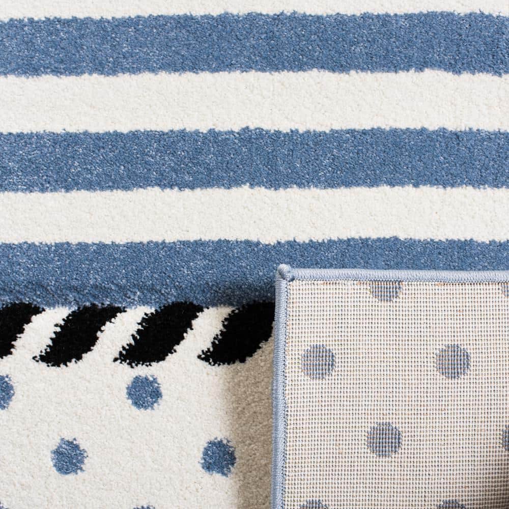 Ivory and Navy Round Anchor Kids Area Rug