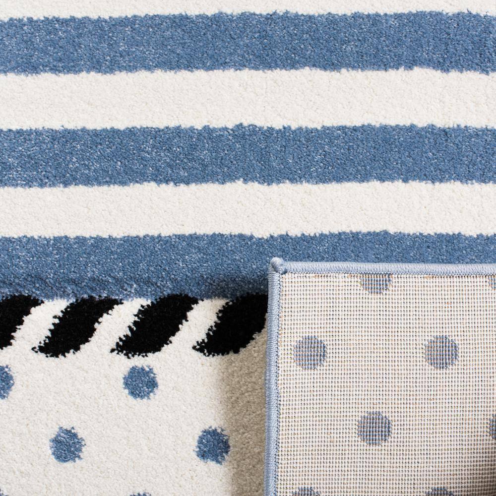 Ivory and Navy Striped Anchor Kids Area Rug, 4' x 4'