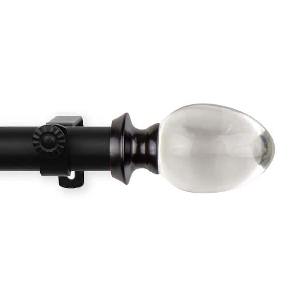 EMOH 120 in. - 170 in. Adjustable Single Curtain Rod 1 in. Dia in Black with Ellis Finials