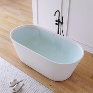 Maria 63 in. Stone Resin Solid Surface Matte Flatbottom Freestanding Bathtub in White