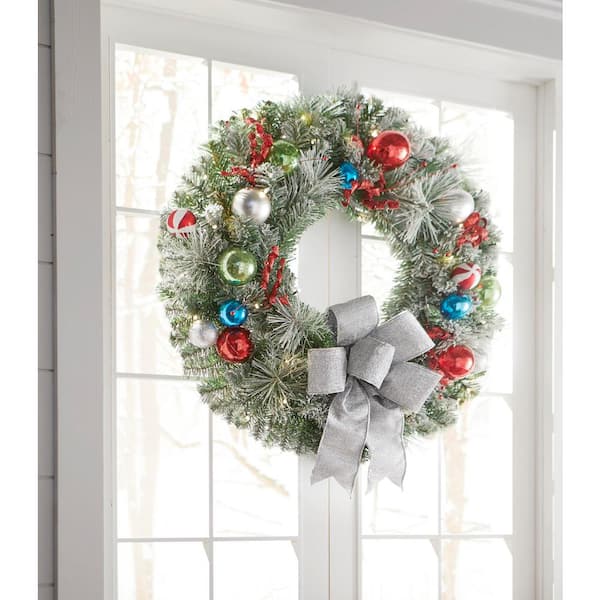 32 in. Pre-Lit LED Flocked Whimsical Artificial Christmas Wreath with 35-Lights