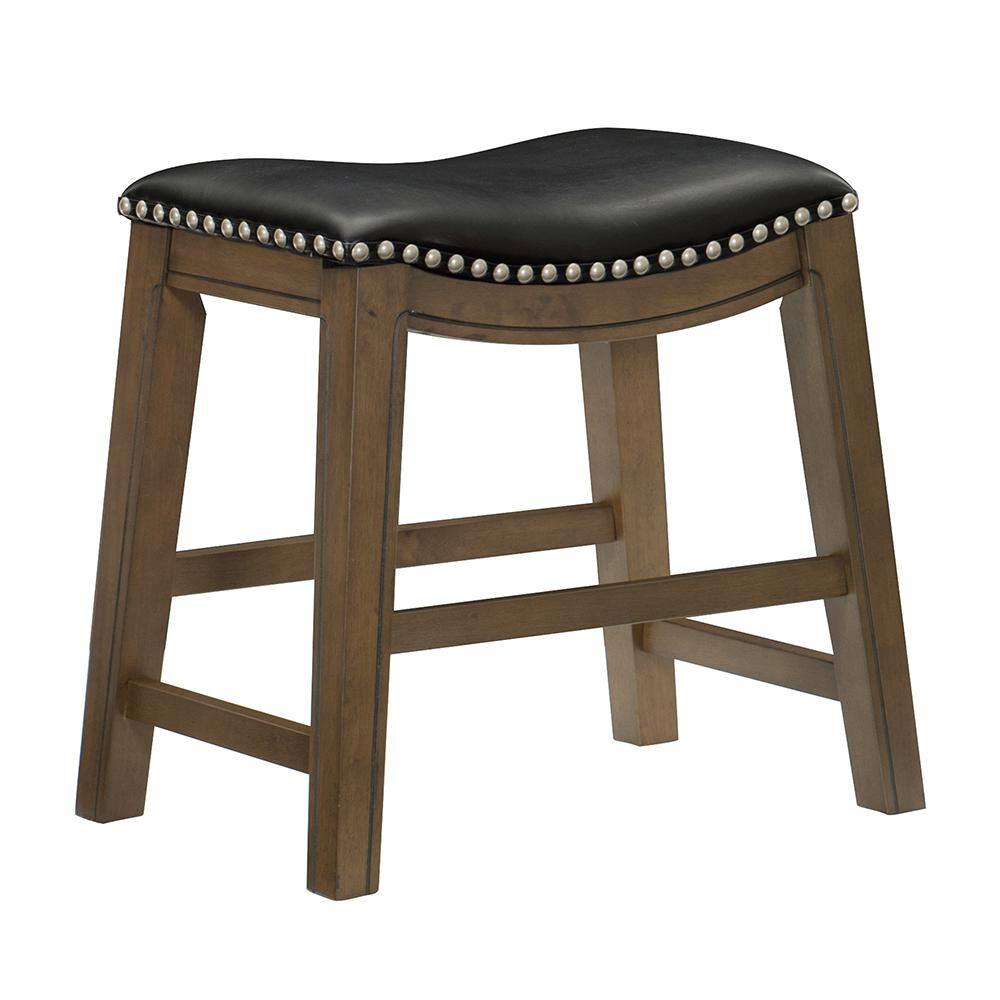 Contemporary Black Leather Saddle Counter Stool 20"