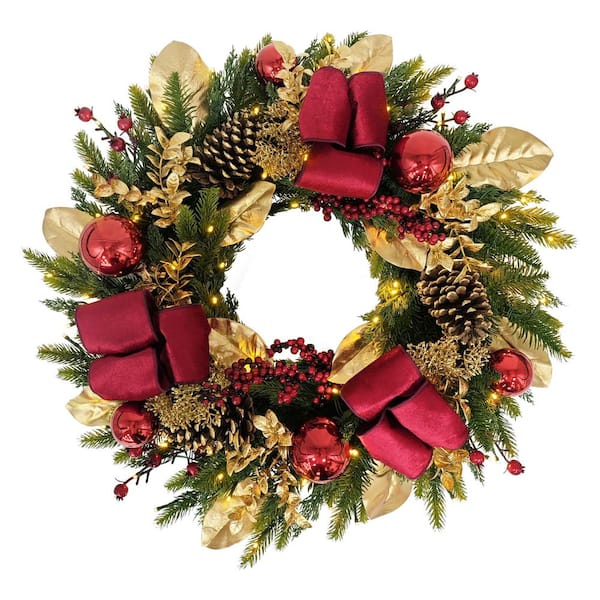 Puleo Internatioanl 26 in. Pre-Lit Artificial Adorned Christmas Wreath