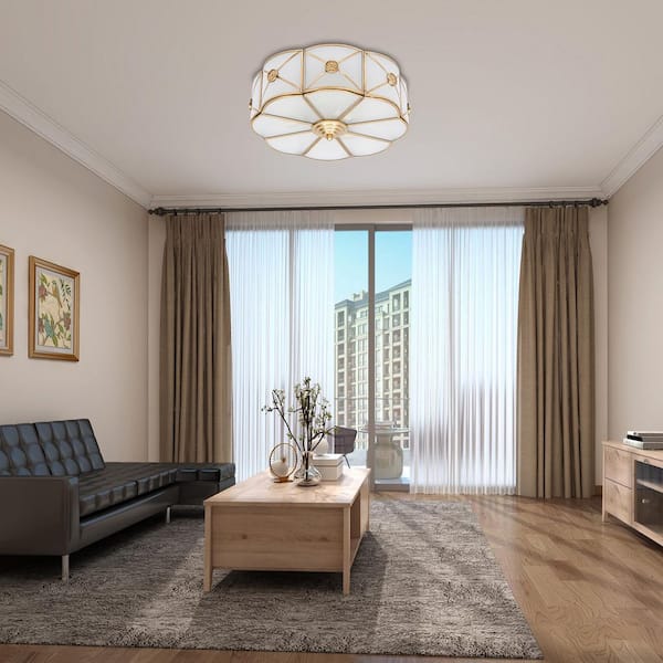 OUKANING 13.78 in. 3-Light Gold Modern Flower Shaped Flush Mount