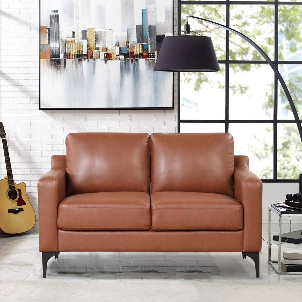 Serta Francis 55.5 in. Brown Faux Leather 2-Seater Loveseat