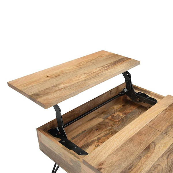 Simpli Home Hunter Solid Mango Wood And Metal 32 In Wide Square Industrial Lift Top Coffee Table Natural Axchun 04 Square Industrial Lift Top Coffee Table, Solid Wood Top Coffee Table