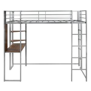Miesha Silver Twin Metal Loft Bed with 2 Shelves and 1 Desk