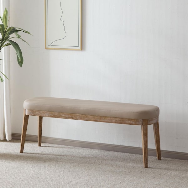 Forma Modern Upholstered PU Leather Ottoman Bedroom Bench, Rubberwood, Beige