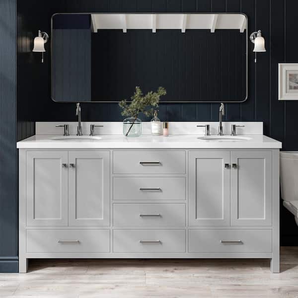 ARIEL Cambridge 73 in. W x 22 in. D x 36 in. H Bath Vanity in Grey with Pure White Quartz Top