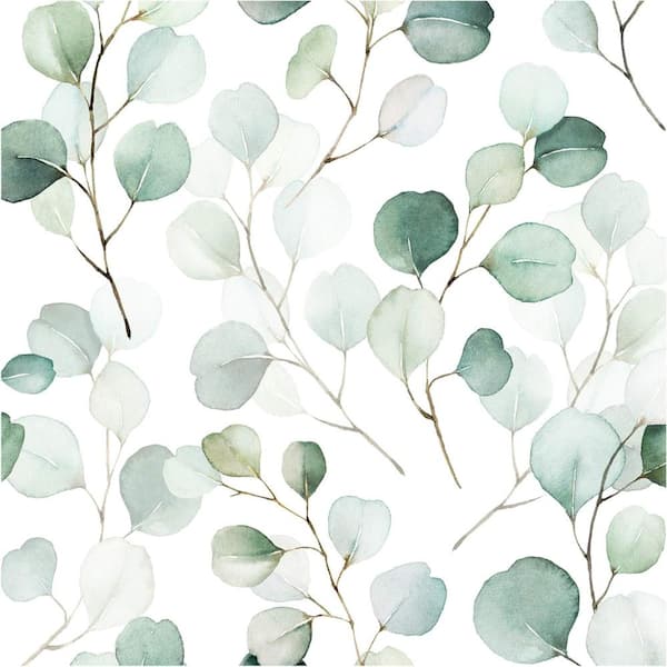 Green and White Boho Eucalyptus Leaf Peel and Stick Self-Adhesive Contact Paper Wallpaper Roll
