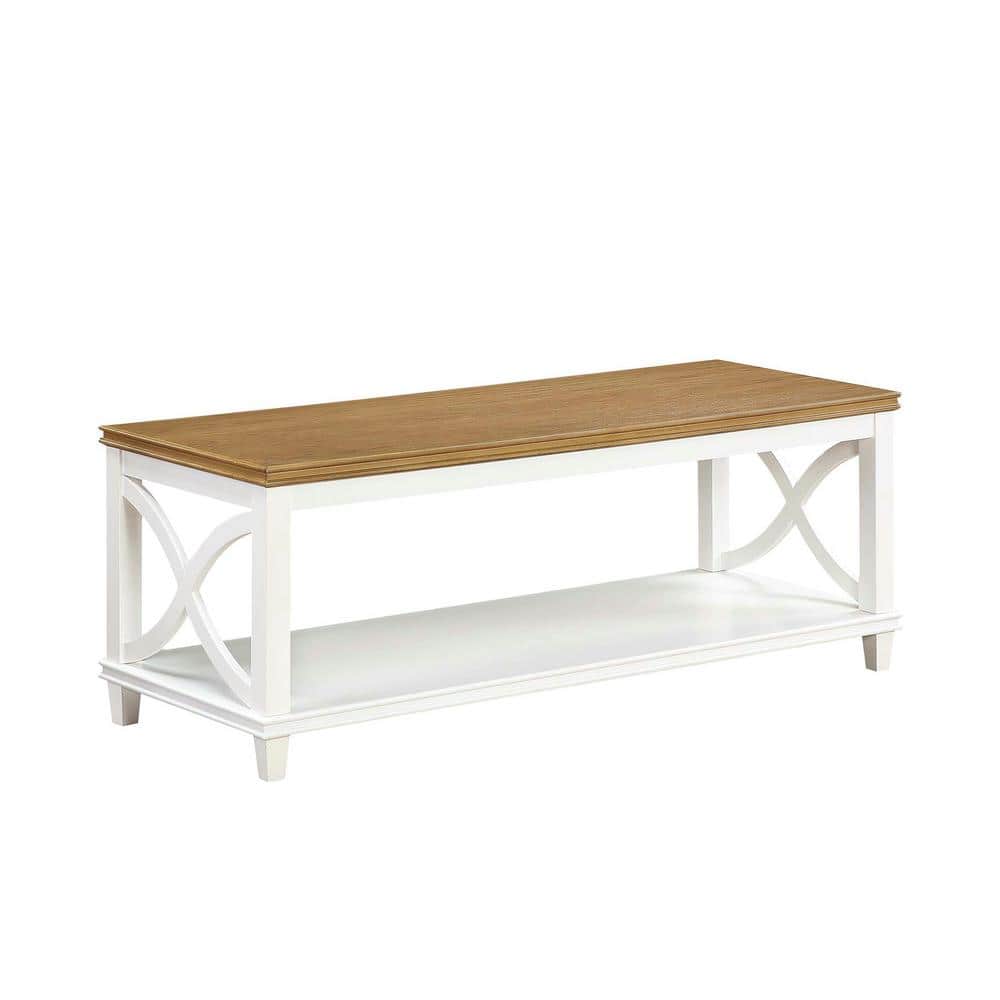 Convenience Concepts Florence 47 in. Driftwood/White Standard Rectangle  Wood Coffee Table Shelf V2-190 The Home Depot