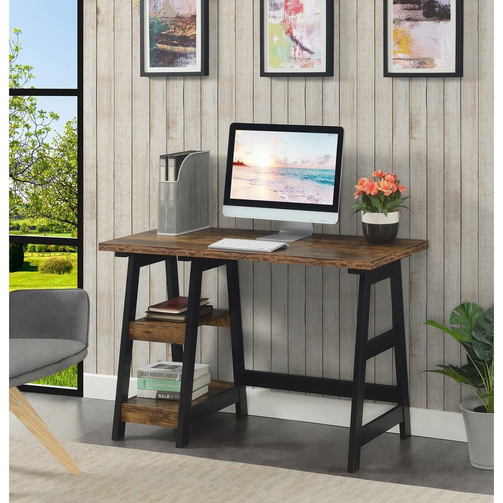 Designs2Go 47" Barnwood Black Trestle Desk with Shelves