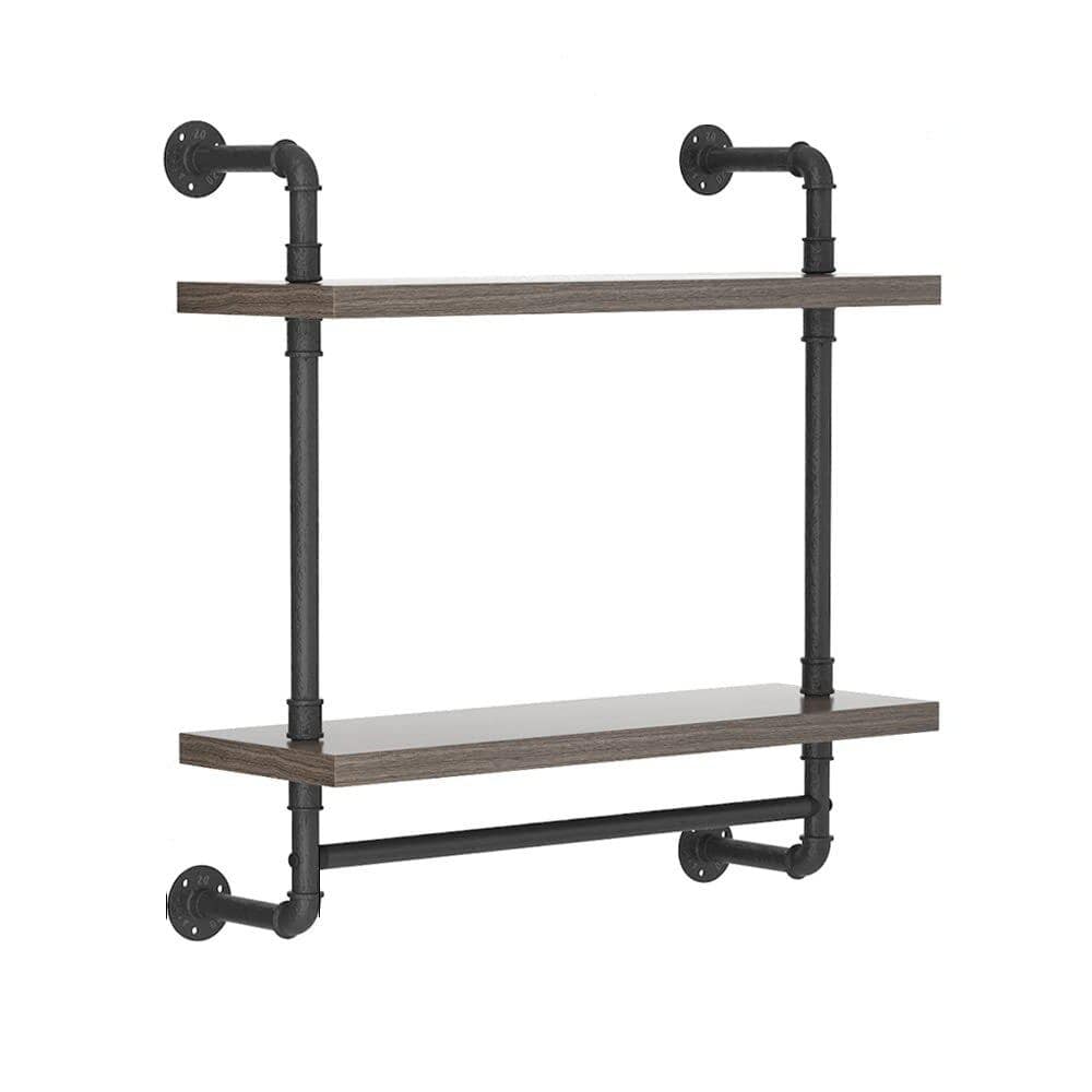 24 in. W x 7.8 in. D Grey Industrial Pipe Bathroom Shelves Wall Mounted wit