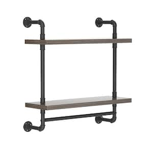 24 in. W x 7.8 in. D Grey Industrial Pipe Bathroom Shelves Wall Mounted with Towel Bar, Decorative Wall Shelf (2-Tier)