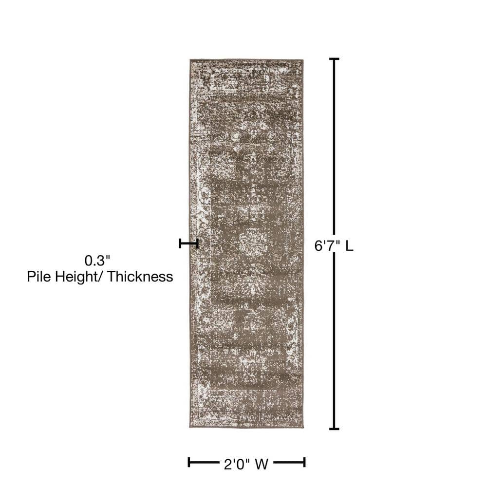 Sofia Brown and Ivory Low Pile Runner Rug