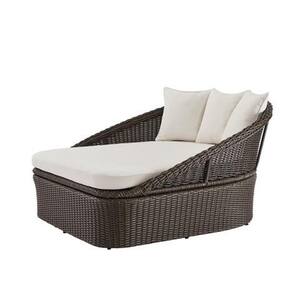 2-Person Gray Wicker Outdoor Patio Daybed with Almond Cushion