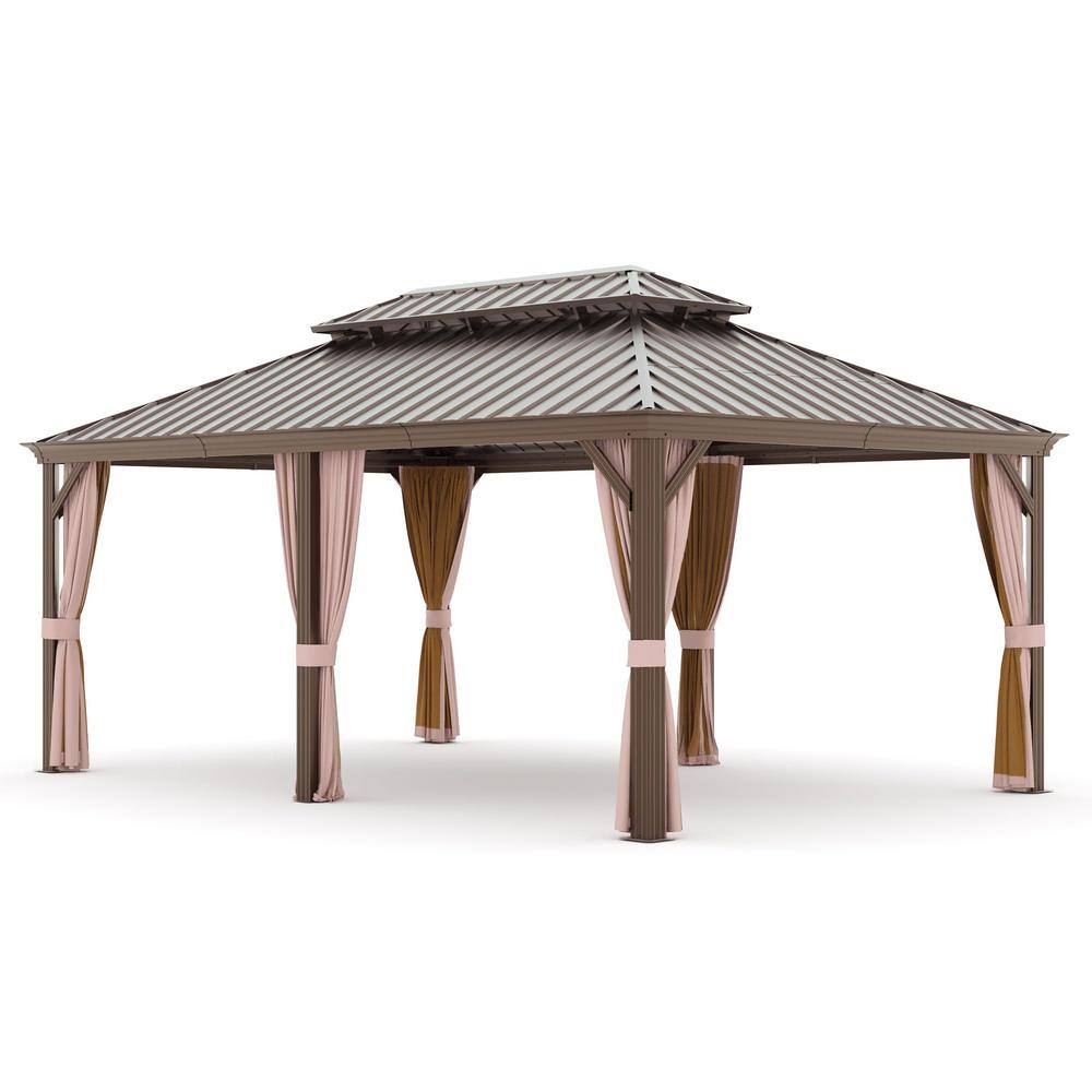 12 ft. x 20 ft. Black 2-Tier Hardtop Galvanized Aluminum Double Roof Gazebo Canopy with Netting and Curtains price history on PriceWatchPro